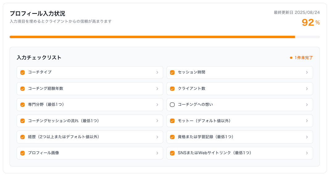 プロフィール進捗率