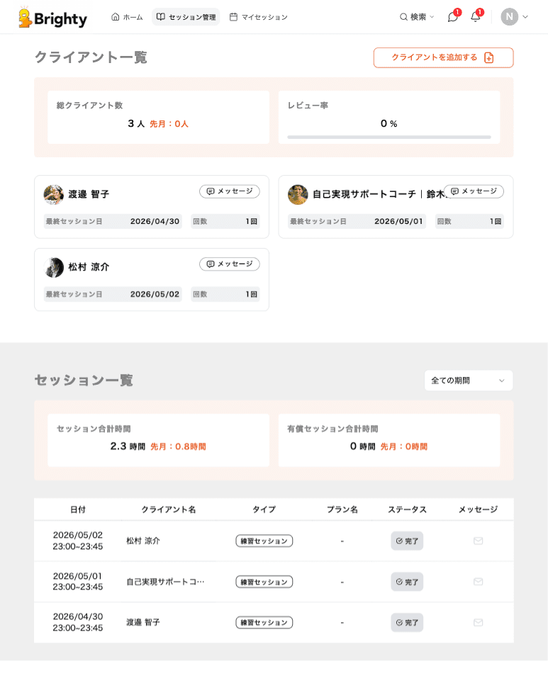 練習のセッションログ